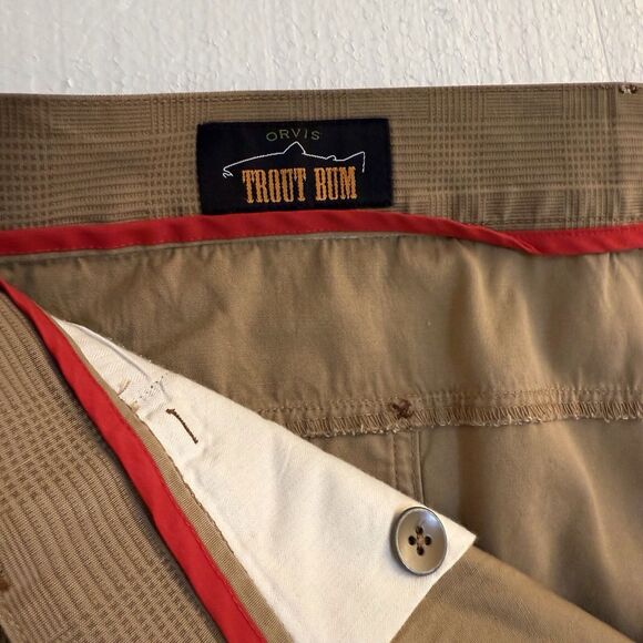 Orvis Trout Bum Shorts S42 Tan Plaid Outdoor Cargo pocket Hiking fishing Camping - Picture 8 of 11